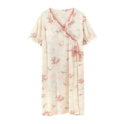 莫代尔带胸垫月子服待产裙孕妇睡衣产后夏季薄款生产妇哺乳期睡裙
