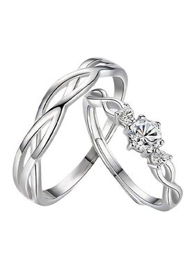 奇迹999足银镶石情侣对戒可调