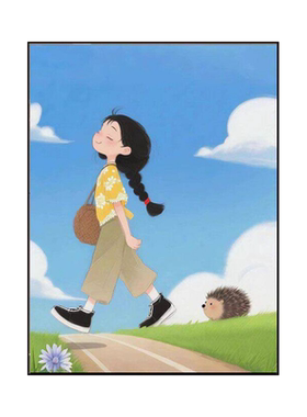 丫头喜欢独处时光挂画装饰画小众艺术现代简约儿童房卧室床头壁画