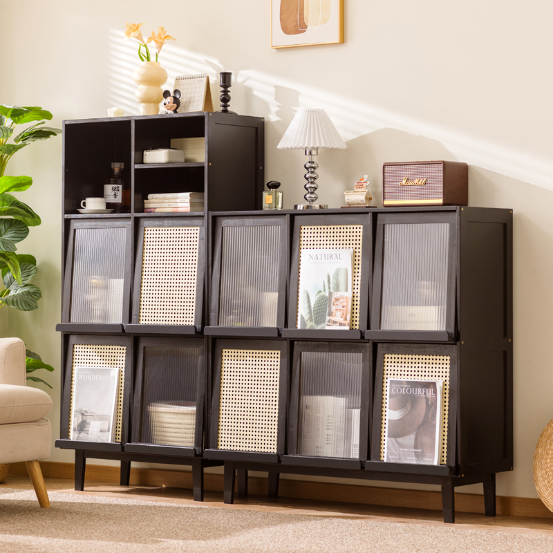 书柜格子柜落地翻门书架客厅矮书柜组合收纳柜展示柜矮柜子餐边柜