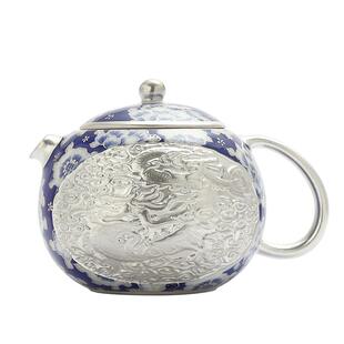 康乐品高端何赋森大师手绘鎏银青花龙凤壶纯银999西施壶家用泡茶