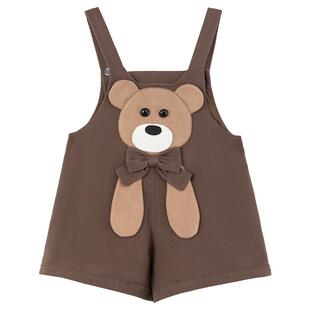 KEIKO 童趣小熊贴布背带裤女2026夏季学院风小个子减龄阔腿短裤子