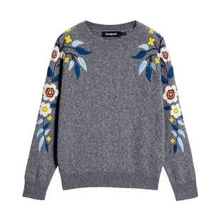 【羊毛羊绒混纺】Desigual多色花朵绣花女式针织羊毛衫