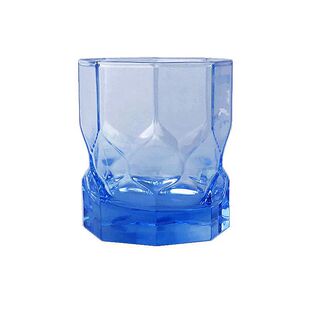 热销玻璃杯欧式蓝色八角钻石水杯耐热茶杯300ML加厚威士忌饮料杯