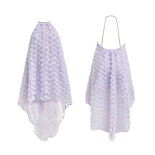 MOOD X MIURA2R秋新款浅紫色立体玫瑰钻链装饰挂脖燕尾连衣裙