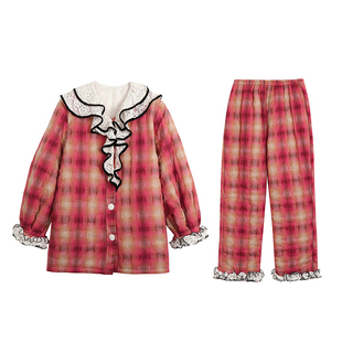 原创可外穿三层加厚夹棉睡衣两件套宽松加棉服加绒家居服套装冬新