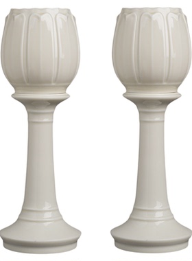 戴玉堂 周金田陶瓷摆件《花瓣纹供灯一对 仿古瓷》家用长明灯供奉