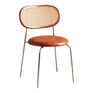 法式轻奢藤编中古餐椅家用意式黑色餐桌椅复古极简风单人简约凳子