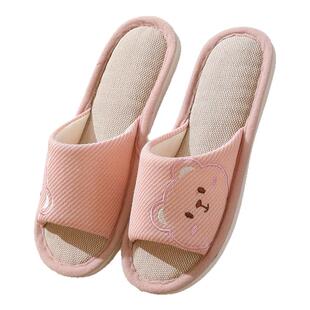 亚麻拖鞋男女四季家用室内厚底防滑卡通居家凉拖鞋春秋棉开口拖鞋