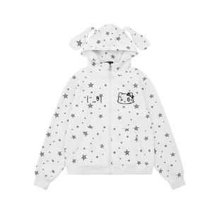 DARKAGE美式潮牌满印星星耳朵连帽卫衣女款秋冬小众拉链外套上衣
