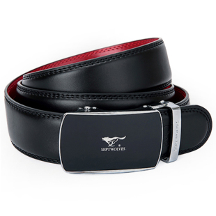 七匹狼男士皮带本命年真皮自动扣腰带内红外黑正红色加宽裤带软皮