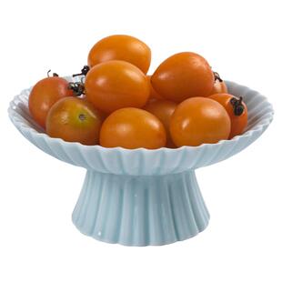 集正 条纹高足茶点盘 日式创意陶瓷果盘茶桌茶道点心干果茶食盘子