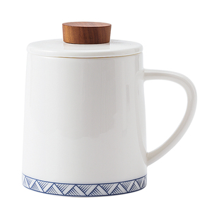 「上下一白」350ML马克杯花茶杯 水杯咖啡杯牛奶杯早餐杯复古青花