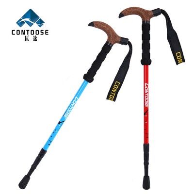 。新匡途户外登山杖碳素超轻伸缩T型手杖登山棒棍 老人折叠爬山拐