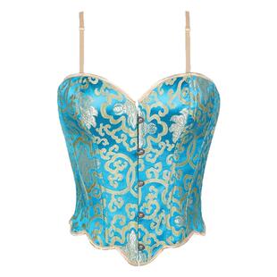 景泰蓝提花宫廷外穿鱼骨胸衣背心吊带短款上衣绑带收腰内搭马面裙