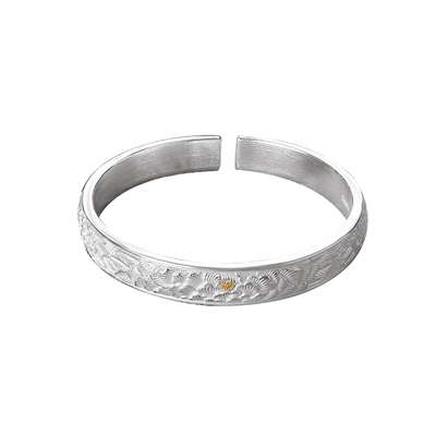 足银999国风牡丹手镯女纯银镶金实心开口镯子轻奢小众精致送妈妈