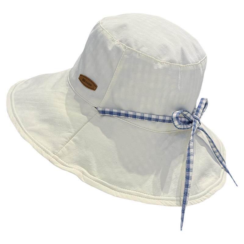 夏季双面格纹防晒大檐渔夫帽女