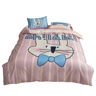 英氏儿童四件套纯棉贡缎夏天宿舍三件套床上床品被套卡通精灵兔