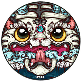 中国风小号锁边圆形电脑鼠标垫醒狮貔貅创意国潮滑鼠垫可爱高颜值