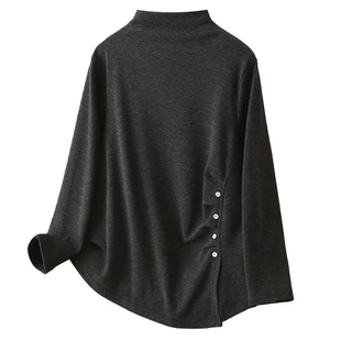 气质半高领长袖T恤内搭女秋冬大码胖MM设计感小众开叉打底衫上衣