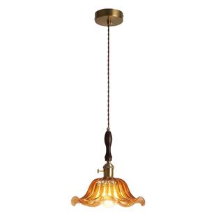 北欧玻璃吊灯日式复古胡桃木色餐厅玄关民宿茶室吧台咖啡厅餐桌灯