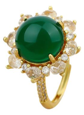 新中式复古天然帝王绿玉髓玛瑙戴妃戒指阳绿女戒玉器直播礼品货