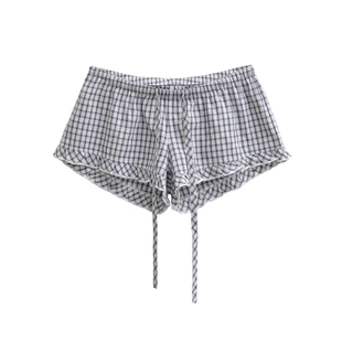 美式宽松抽绳木耳边低腰短裤女夏季百搭显瘦松紧腰休闲居家热裤