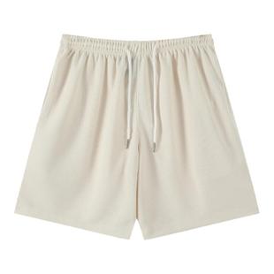 华夫格白色运动短裤男女夏季薄款纯色宽松休闲阔腿裤男五分裤男款