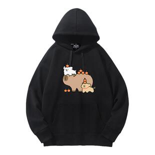 萌系卡皮巴拉水豚金毛修狗圆领卫衣宽松加绒秋冬男女上衣潮情侣装