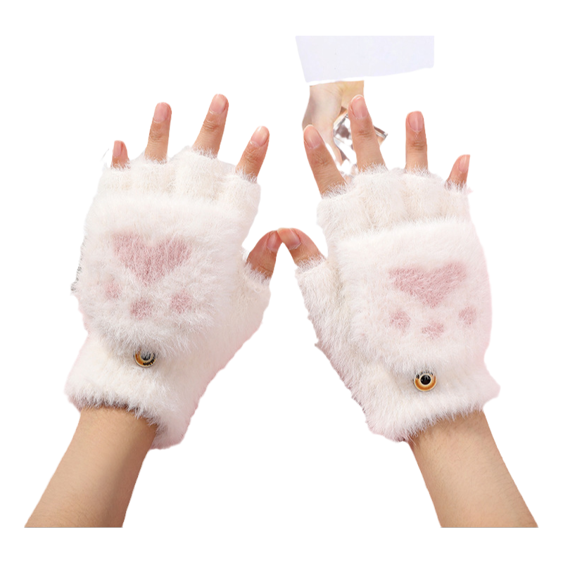 毛绒保暖女士加绒加厚手套猫爪女