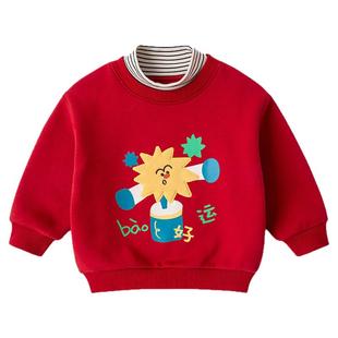 嘟嘟家宝宝拜年服红色新年唐装过年衣服儿童上衣冬季男童女童卫衣