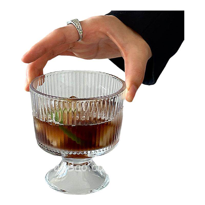 复古轻奢竖纹玻璃杯甜品高脚杯