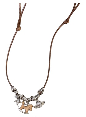 咖色木质小马项链女秋冬