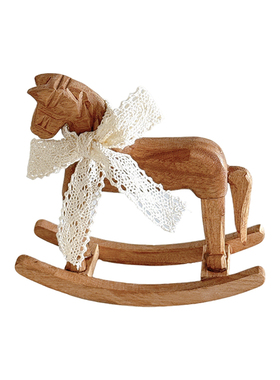 纯手工雕刻摇摇木马玄关摆件复古ins风家居客厅实木桌面小装饰品