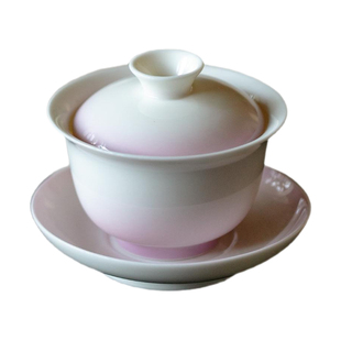 植述 渐变釉粉黛三才盖碗精致超薄功夫茶道泡茶碗不烫手沏茶盖碗