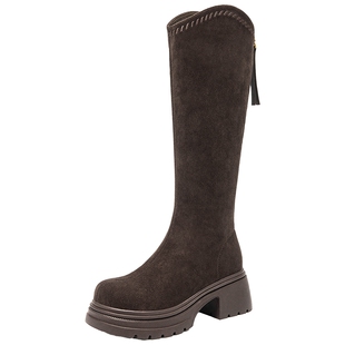 戈美其厚底增高筒骑士靴长靴显瘦小个子绒面长筒靴百搭高筒靴女靴