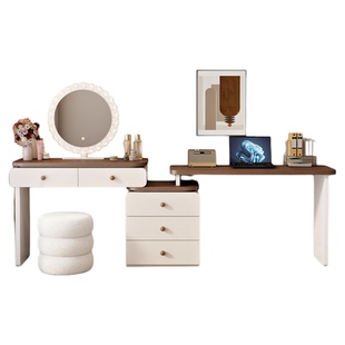 2026新款法式梳妆台书桌二合一中古奶油风卧室化妆桌床尾斗柜一体