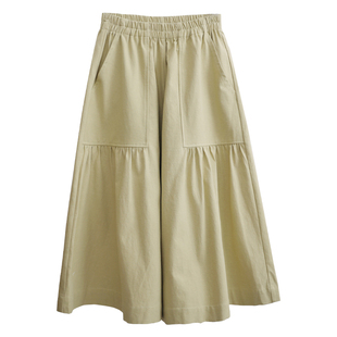 花吉L088浅黄色高腰阔腿竹节斜纹抽褶宽松裙裤女2026新款春休闲裤