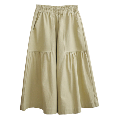 花吉浅黄色高腰阔腿宽松休闲裙裤
