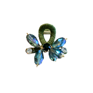 水晶花朵抓夹女小众精致鲨鱼夹小号碎发夹气质绿色发卡发饰后脑勺