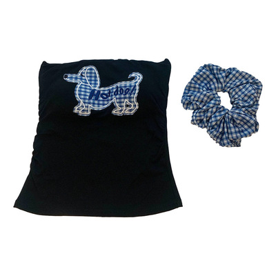 小狗刺绣吊带背心女带胸垫泰式