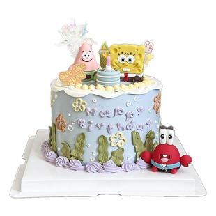 儿童生日蛋糕装饰软胶海绵宝宝派大星蟹老板摆件男孩女孩生日装扮