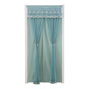 门帘家用免打孔伸缩杆魔术贴双层蕾丝门帘夏季防蚊虫防隐私防偷窥