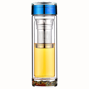 水晶双层玻璃杯子茶水分离泡茶杯透明水杯男女礼品定制刻字印logo