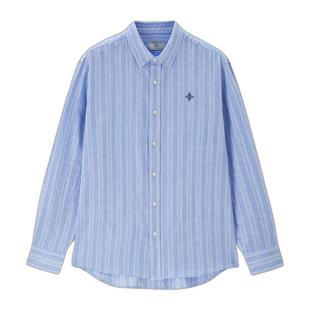 佐丹奴亚麻衬衫男新款棉麻透气线条刺绣男式长袖休闲衬衣01045462