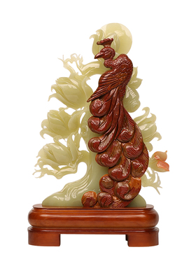 天然玉石孔雀摆件客厅装饰工艺品