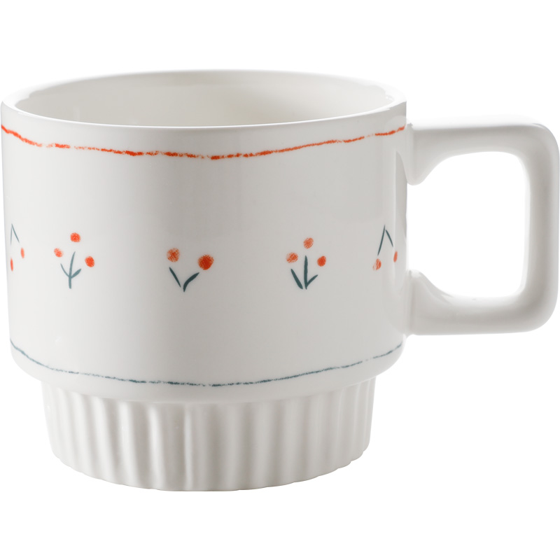 穆尼韩式ins风樱桃马克杯可爱陶瓷水杯早餐牛奶咖啡杯子带盖带勺