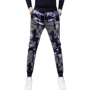 欧洲站冬季男裤男士金丝绒裤子新款加厚休闲裤男装弹力迷彩卫裤