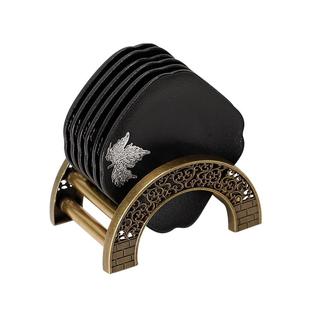 陶瓷茶杯垫创意中式粗陶茶托黑陶隔热茶杯托家用功夫茶具带收纳架