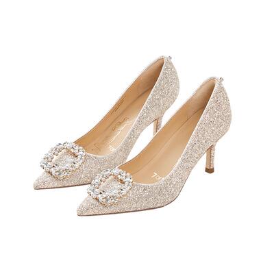 7or9女鞋婚鞋水晶高跟鞋浅口单鞋